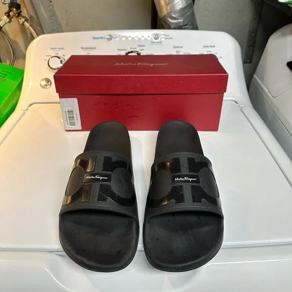 Salvatore Ferragamo BLACK Nero 2 Pool Slide Sandals Size 13 Ferragamo Men main image 3